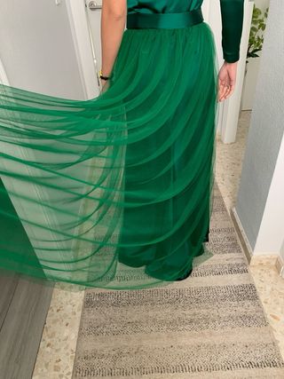 Vestido fiesta verde asimétrico