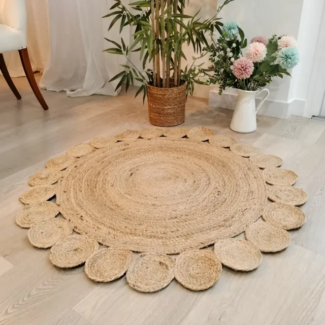Alfombra Redonda Yute Natural Estilo Boho