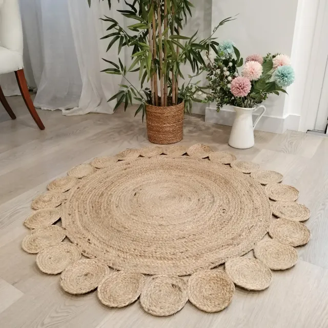 Alfombra Redonda Yute Natural Estilo Boho