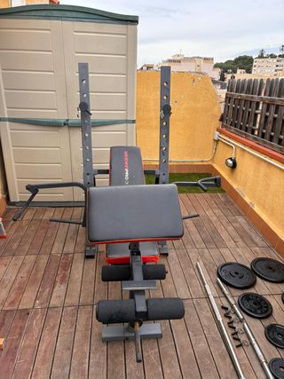Banco entrenamiento + Barras + 42kg Discos GYM