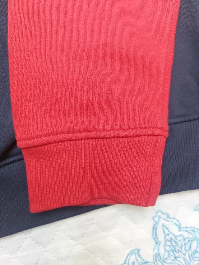 Sudadera roja y azul con texto