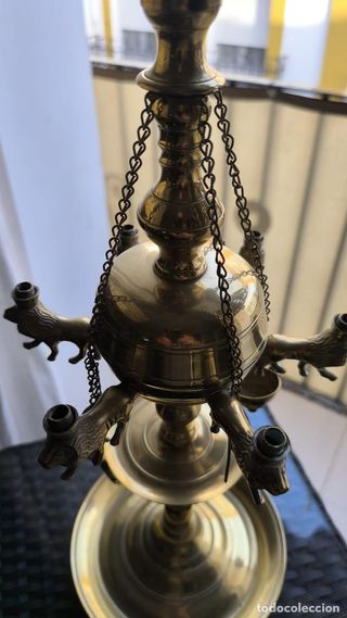 Lámpara Aceite Bronce Macizo Antigua 95cm