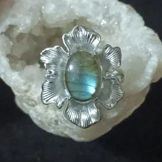 Anillo Acero Labradorita Natural Multicolor