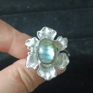 Anillo Acero Labradorita Natural Multicolor