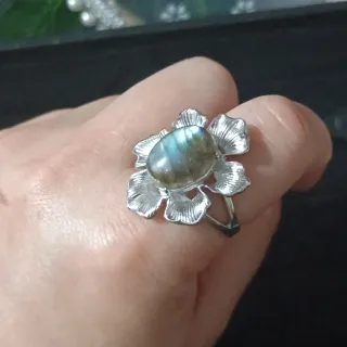 Anillo Acero Labradorita Natural Multicolor