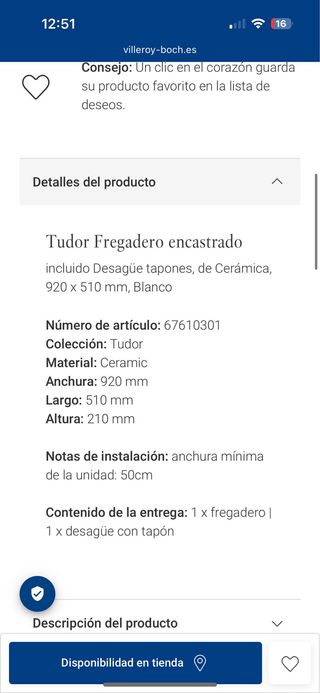 Fregadero de porcelana Tudor