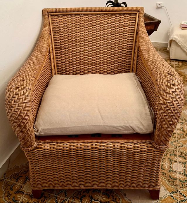 Sillón de mimbre/ratán beige y marrón
