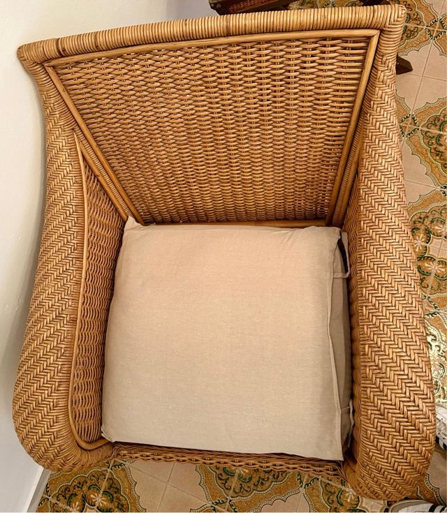 Sillón de mimbre/ratán beige y marrón