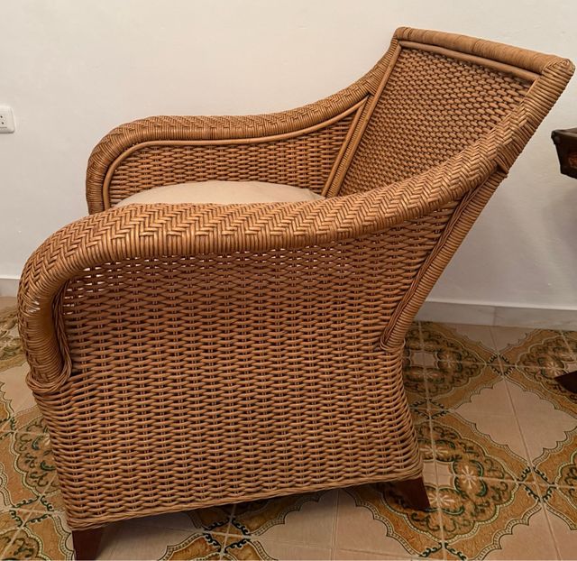 Sillón de mimbre/ratán beige y marrón