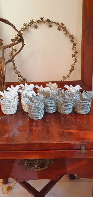 Portacandele nido con uccellino in metallo