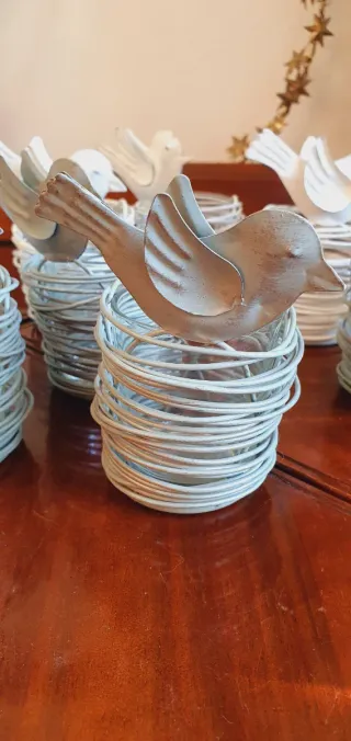 Portacandele nido con uccellino in metallo