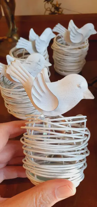 Portacandele nido con uccellino in metallo