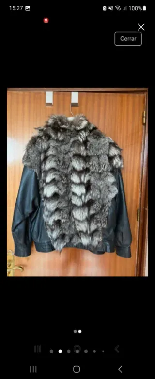 Abrigo Piel Zorro y Cuero Negro/Gris