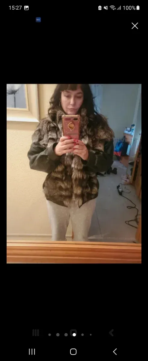 Abrigo Piel Zorro y Cuero Negro/Gris