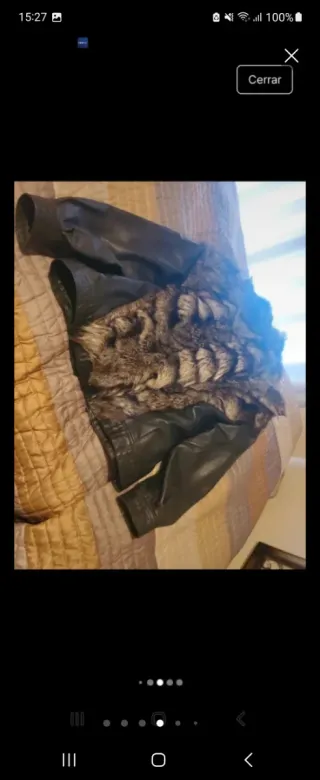 Abrigo Piel Zorro y Cuero Negro/Gris