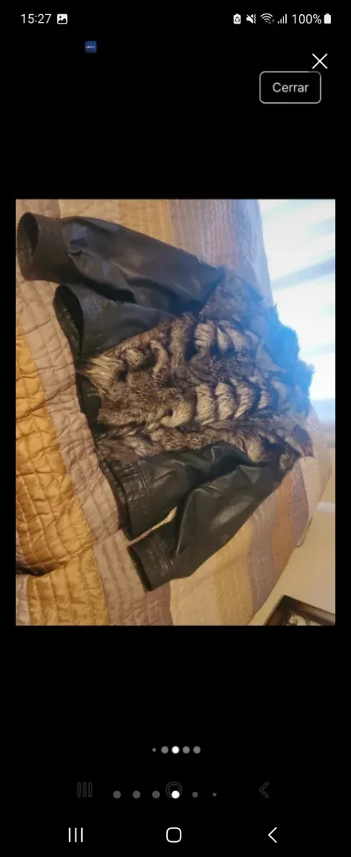 Abrigo Piel Zorro y Cuero Negro/Gris