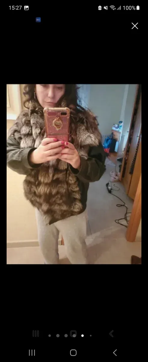 Abrigo Piel Zorro y Cuero Negro/Gris