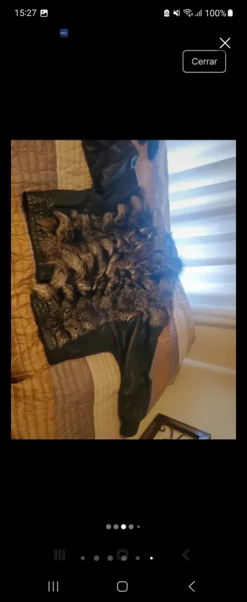 Abrigo Piel Zorro y Cuero Negro/Gris