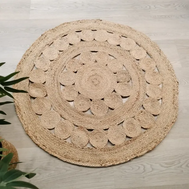 Alfombra Redonda Yute Natural Estilo Boho