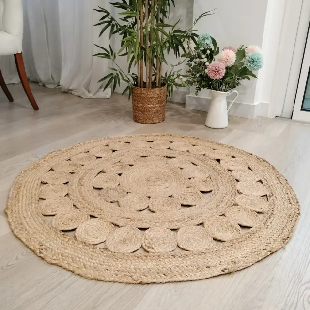 Alfombra Redonda Yute Natural Estilo Boho
