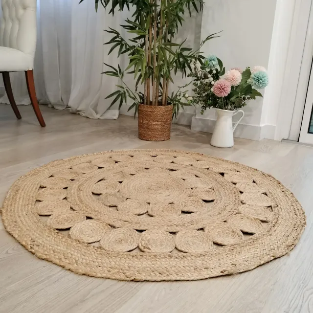Alfombra Redonda Yute Natural Estilo Boho