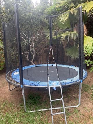 Cama elástica con red y escalera