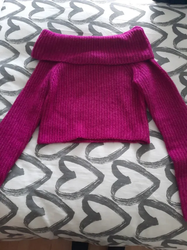 Jersey de punto rosa fusia escote Bardot