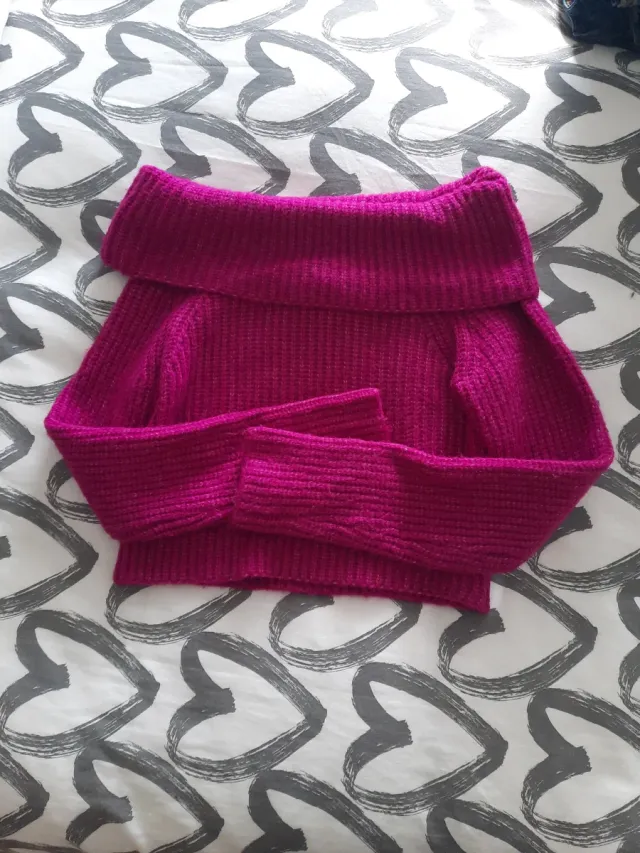 Jersey de punto rosa fusia escote Bardot