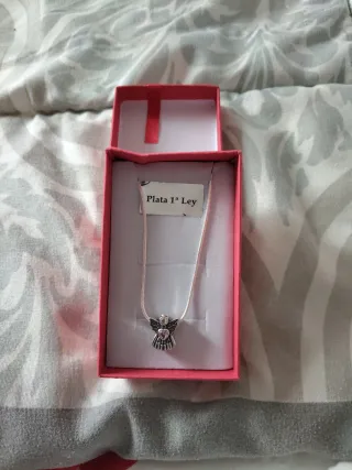 Collar Ángel Corazón Rosa Plata 1ª Ley