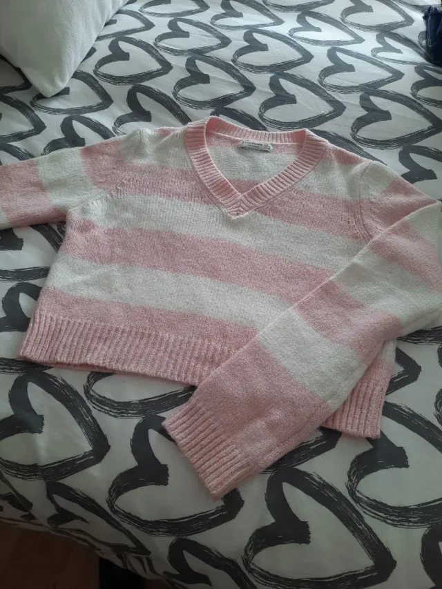 Jersey cortito de rayas rosa y blanco