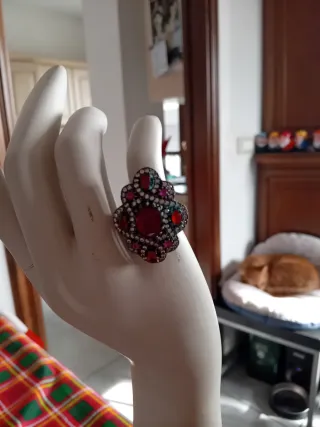 Anello vintage argento 925 con pietre rosse