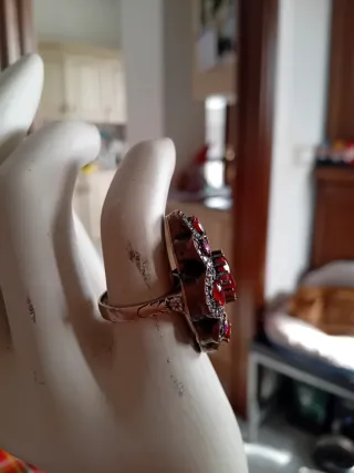 Anello vintage argento 925 con pietre rosse