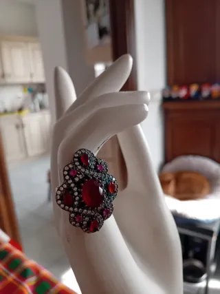Anello vintage argento 925 con pietre rosse