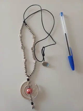 Colgante largo bolas ámbar y plata