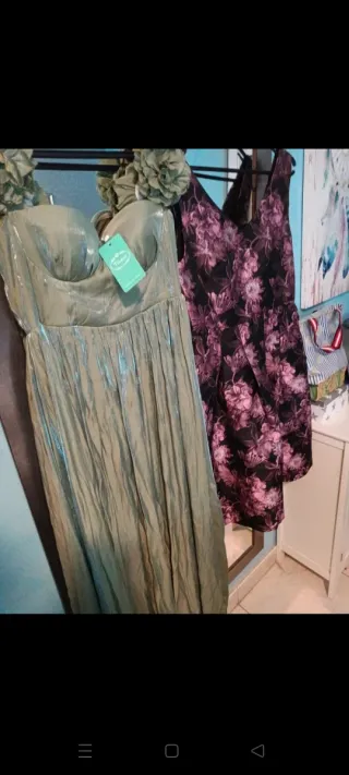 Vestidos de fiesta verde,morado y negro.