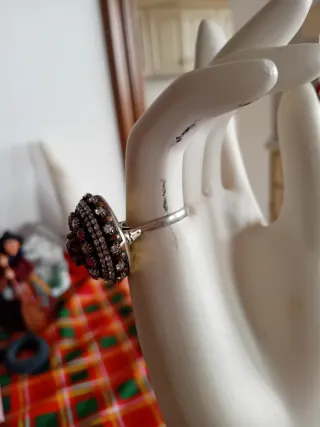 Anello Argento 925 Vintage Pietre Rosse