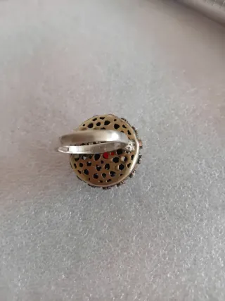 Anello Argento 925 Vintage Pietre Rosse