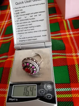 Anello Argento 925 Vintage Pietre Rosse