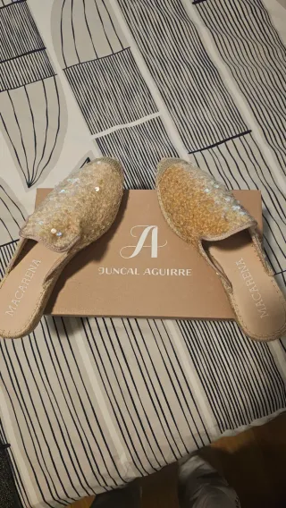 Alpargatas Junçal Aguirre Rafia Lentejuelas Crudo