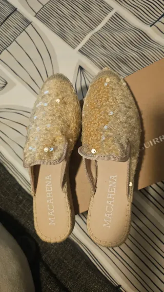 Alpargatas Junçal Aguirre Rafia Lentejuelas Crudo