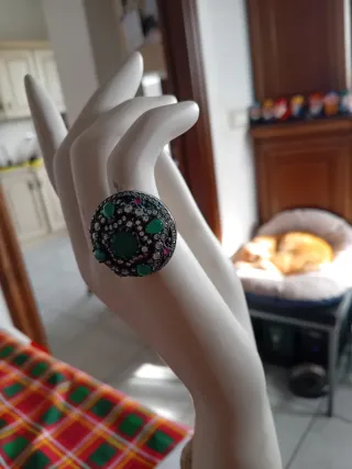 Anello Argento Vintage Pietre Verdi