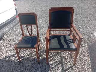 Set di 2 sedie vintage in legno e pelle