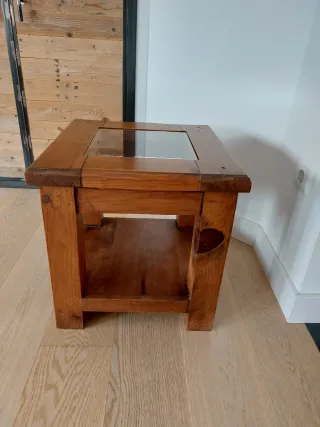 Tavolo ausiliario in legno massello e vetro