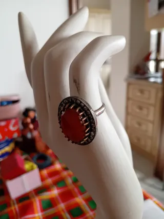 Anello Argento 925 Vintage Pietra Rossa