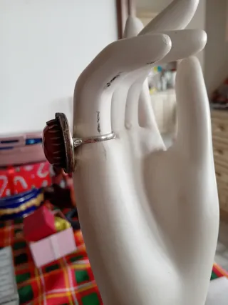 Anello Argento 925 Vintage Pietra Rossa