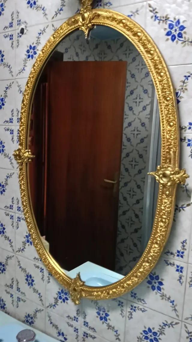 Espejo Ovalado Dorado Metal Clásico