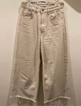 Pantalones Zara campana anchos beige