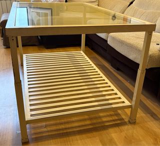 Mesa de centro de forja y cristal beige