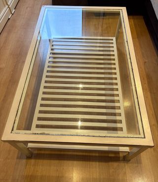 Mesa de centro de forja y cristal beige