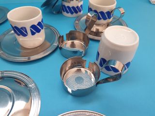 tazze con piattini 12 pezzi ceramica e acciaio con